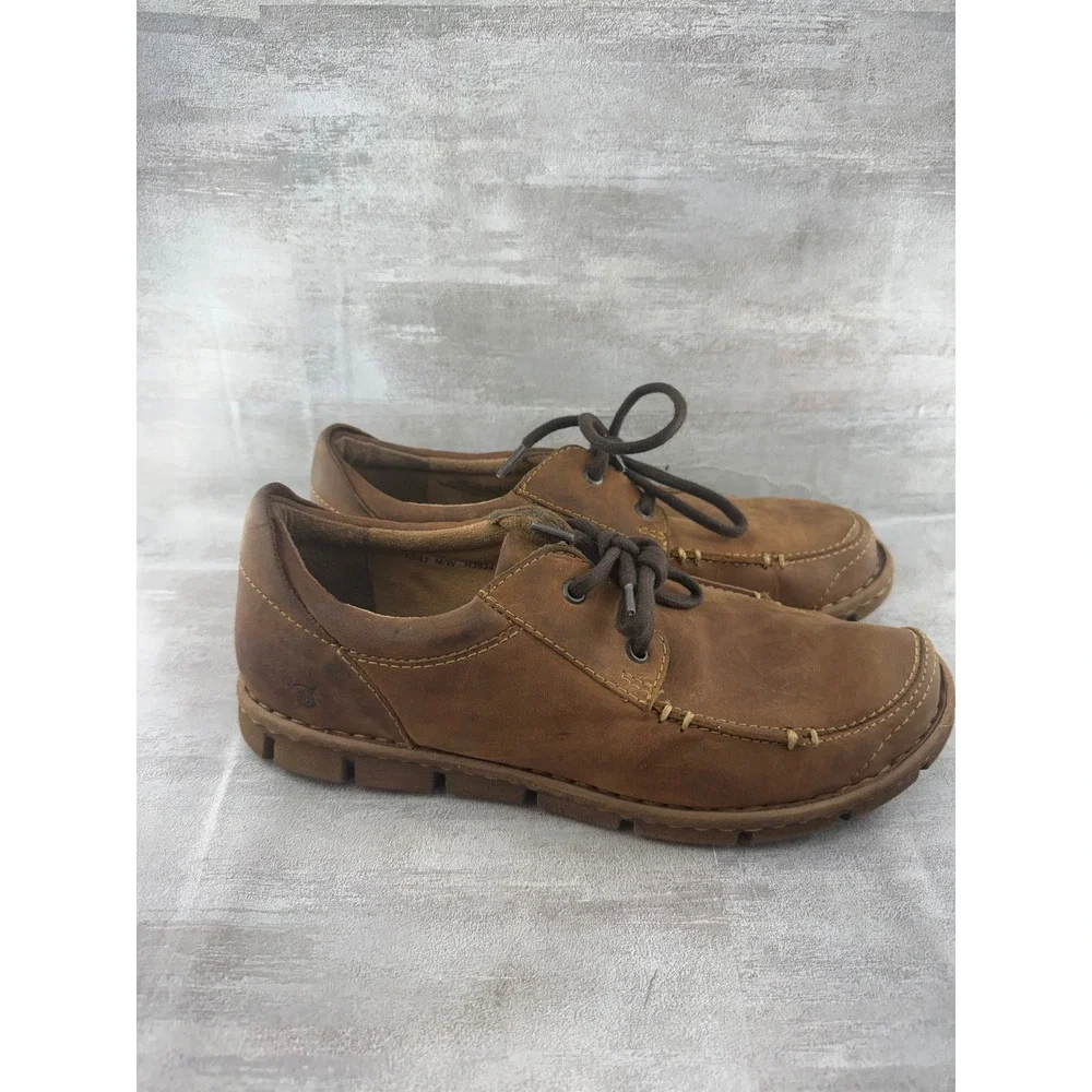 Born Hemlock Men Brown Leather Lace Up Moc Toe Boat Shoe Loafers H39341 Size 10